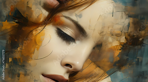 Modern female face seamless pattern in the style of Cubism, Neoplasticism and...