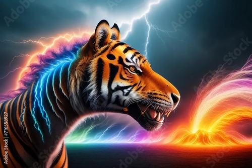 Beautiful colorful Tiger Art. Generated AI
