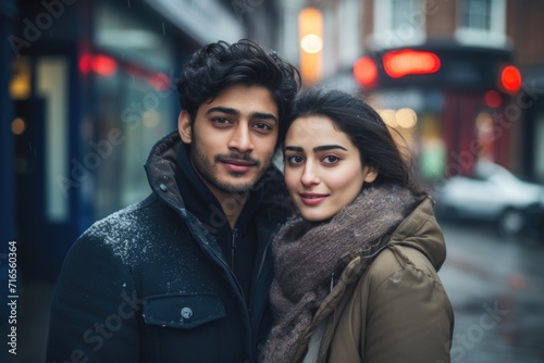 Loving young Indian young couple wearing winter clothing in the outdoor © AJay