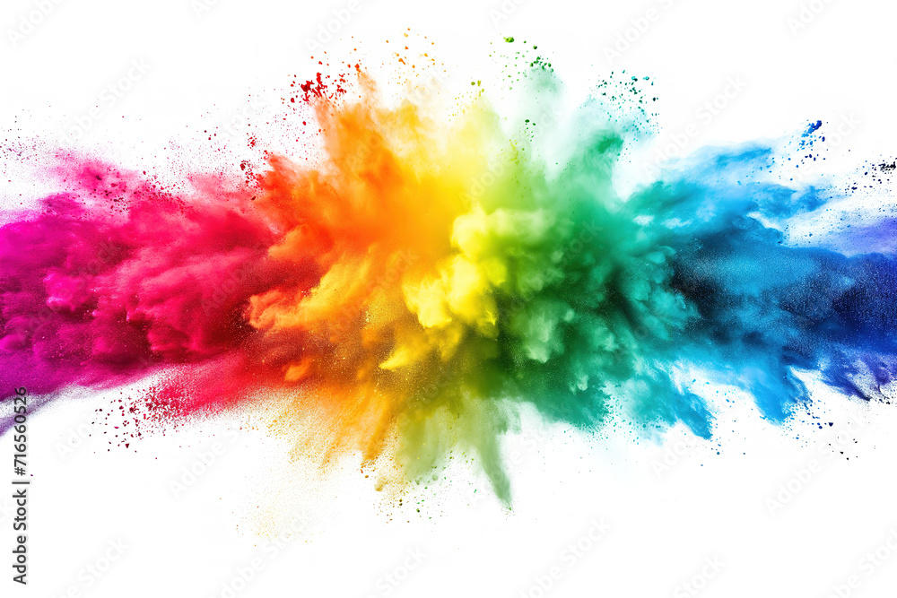 Colorful mixed rainbow or painting powder splash explosion texture illustration isolated on white background