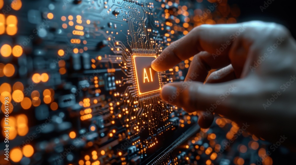 Circuit électronique avec CPU "AI" : Technologie pour l'intelligence artificielle - obrazy, fototapety, plakaty 