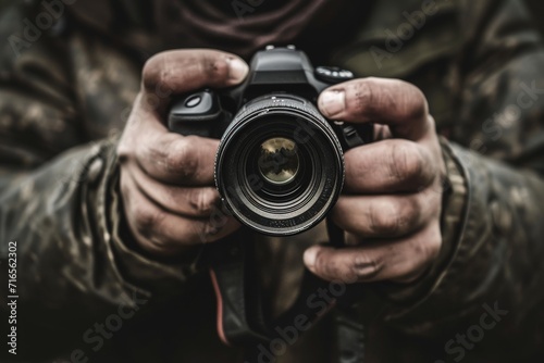 pair of hands holding a DSLR camera