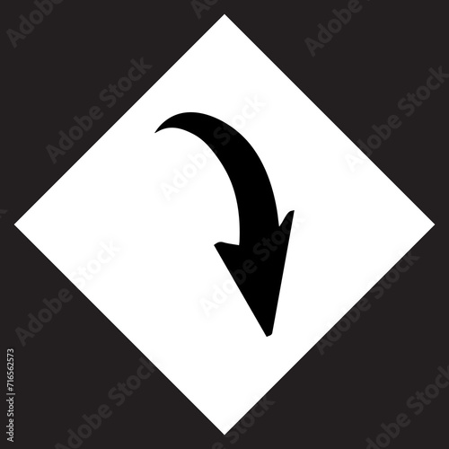 Curved arrow icon vector. Arrow pointer logo design. Arrow down vector icon illustration in rhombus isolated on black background