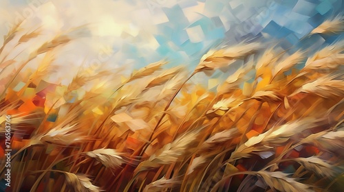 Digital oil painting of wheat field with colorful Ai Generative