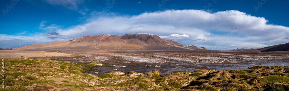 Panoramic view of lagoon in Salar de Tara, Atacama desert, Chile. Panoramic view of lagoon in Salar de Tara, Atacama desert, Chile.