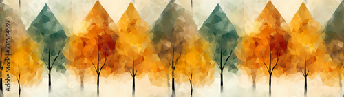 Modern landscape trees seamless pattern in the style of Cubism, Neoplasticism...
