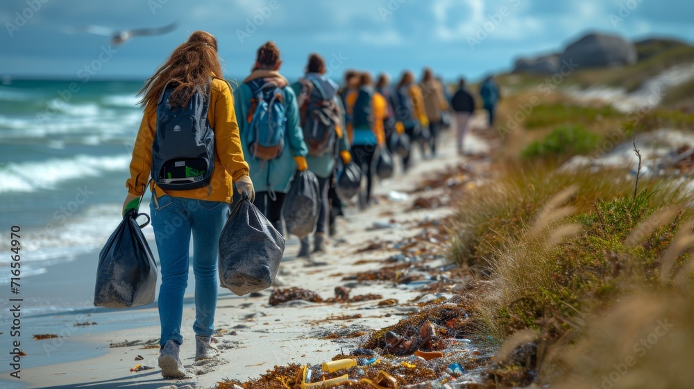 Opération de nettoyage de plage : Groupe engagé pour la préservation de l'environnement