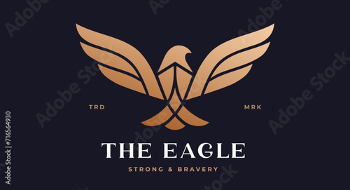 Bird Label, Sign, Logo Eagle, Raven, Phoenix brand. Logo gold bird, template company sign, wild fly heraldic icon. Graphic template emblem symbol, silhouette bird logotype. Vector Illustration