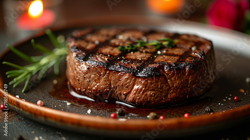 Succulent Medium-Rare Grilled Steak with Fresh Herbs by Generative A.I.