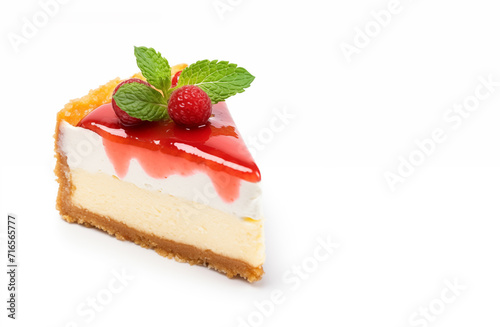 Portion of delicious cheesecake isolated on a white background