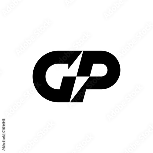 Bold letter GP with lightning icon logo concept vector
