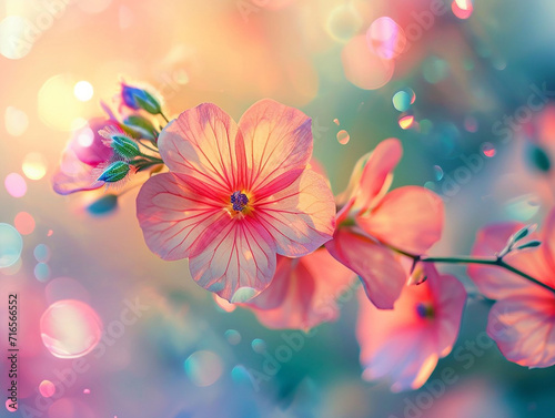 The flowers on a blurred background of bright, bright pastel colors
