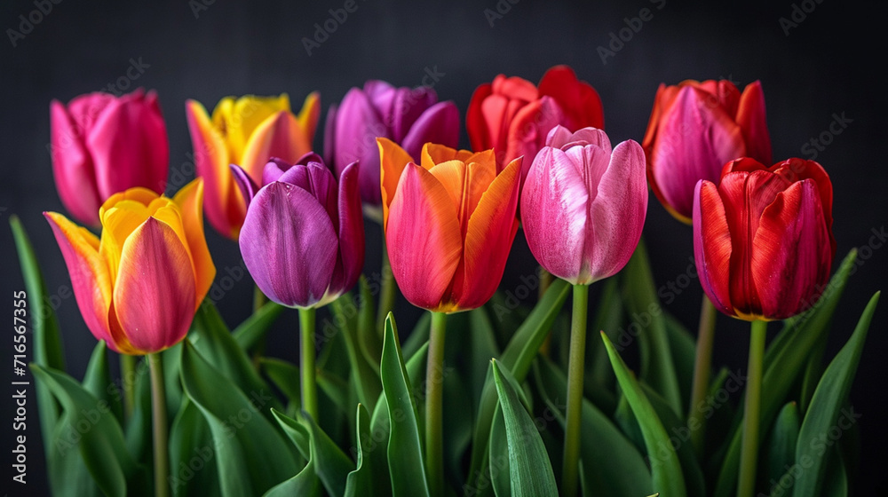 Blooms of Elegance: A Colorful Symphony of Tulip Flowers, Capturing Nature's Vibrant Palette in Full Blossom Blooms of Elegance: A Colorful Symphony of Tulip Flowers, Capturing Nature's Vibrant Palette in Full Blossom