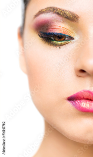 Close up portrait of a beautiful young model with bright make up