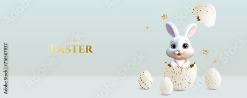 Easter greeting card with bunny and easter eggs.
