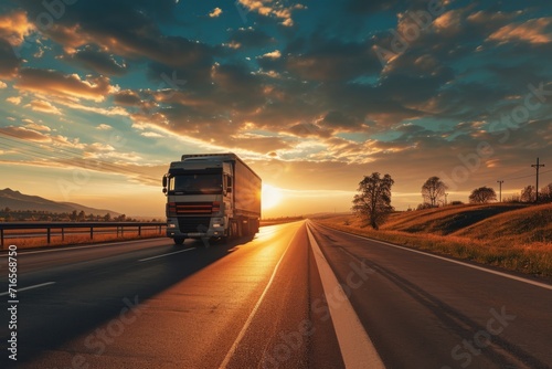 Truck Journey at Dawn Wallpaper and Design, Generative AI © Rika