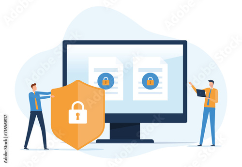 flat vector Business cyber, security technology with team administrator and developer working design concept