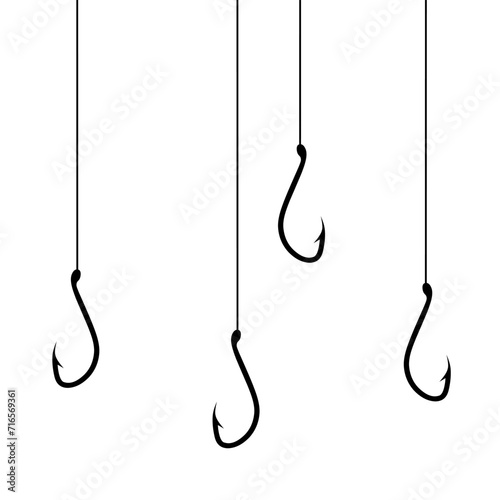 Hanging fishing hook vector illustration on white background. Concept of sea fish trap with bait. photo