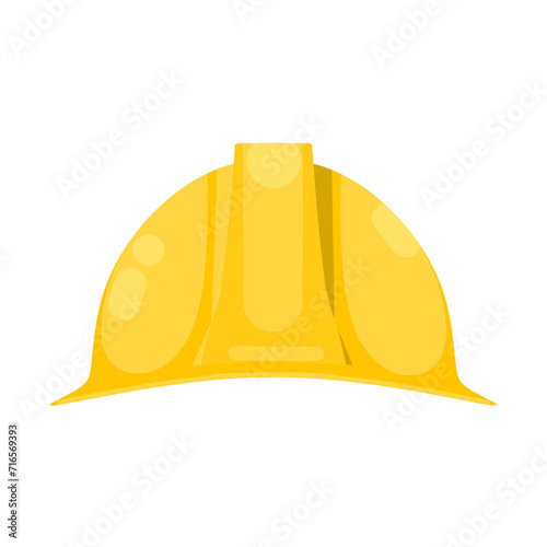 Construction helmet. Safety hat while working isolated on white background. Yellow plastic headgear. Vector illustration