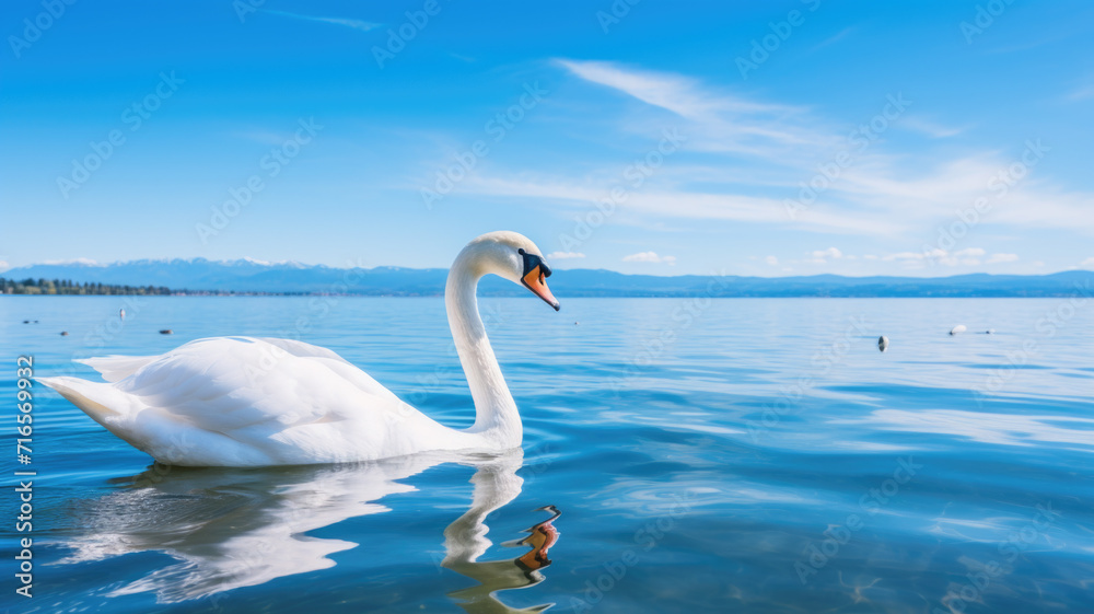 Fototapeta premium swan on blue water