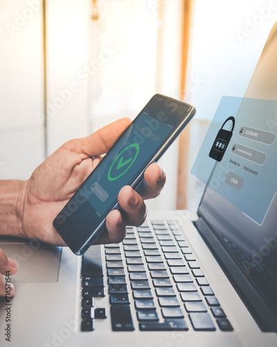 Two factor authentication. Ensure protection, identification concept. Security of online accounts.