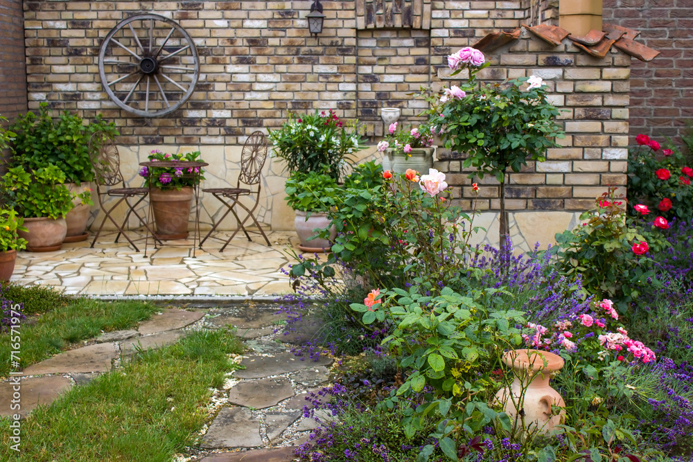 beautiful place in the garden in the mediterranean style - rustical garden