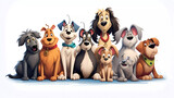 A group of cartoon animals sitting next to each other on a white background with a caption that reads