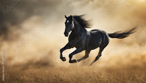 A black horse running on sunny background © Vita