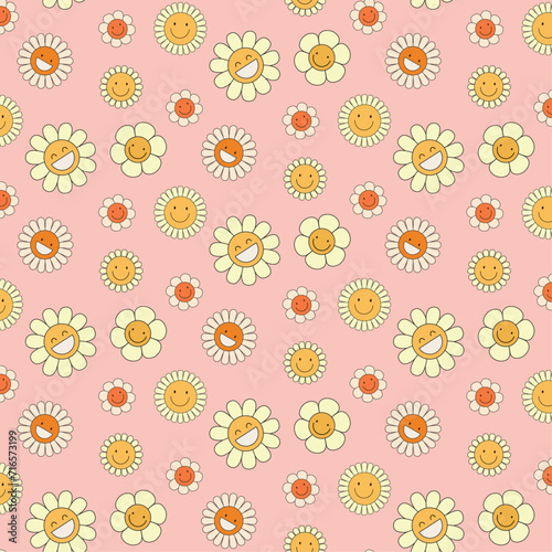 Groovy hippie 70s set. Funny cartoon flower, rainbow, peace, Love, heart, daisy, mushroom etc. Sticker pack in trendy retro psychedelic cartoon style. Isolated vector illustration. Flower power.