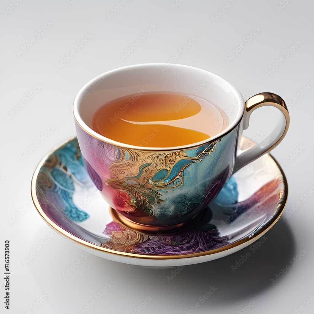 AI-generated cup and saucer with a brocade design. AI-generated cup and saucer with a brocade design.