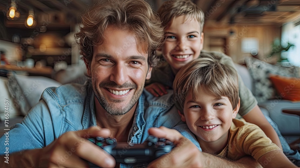 Fototapeta premium Dad playing with son at home