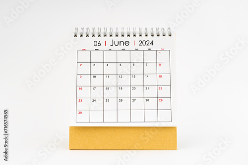 2024 June monthly desk calendar isolated on white.