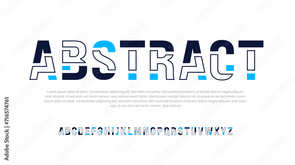 Modern creative minimal abstract digital fill and line alphabet font design template set. Minimal urban sport fashion futuristic geometric technology Trendy style or kids logo typography. vector.