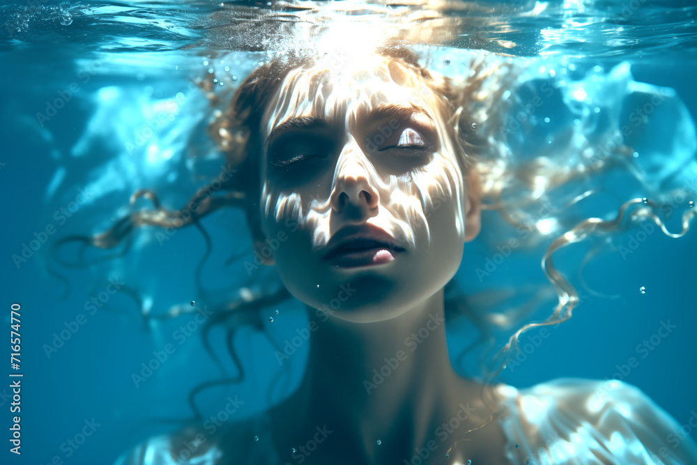 Beautiful woman underwater photoshoot