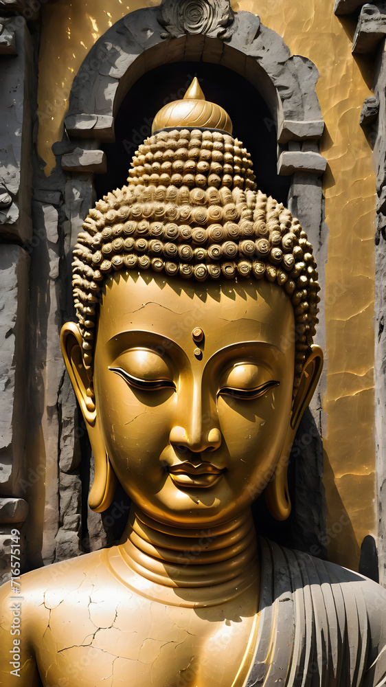 Golden Buddha Statue in a Peaceful Thai Temple, Radiating Spiritual Serenity with its Ancient Bronze Sculpture and Zen-like Presence