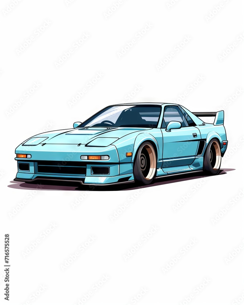 Front view of a vintage Japanese sports car from the 80s on a white background. Vector illustration of a retro automobile suitable for stickers and t-shirts.