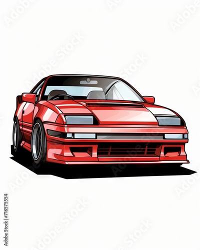 Front view of a vintage Japanese sports car from the 80s on a white background. Vector illustration of a retro automobile suitable for stickers and t-shirts.