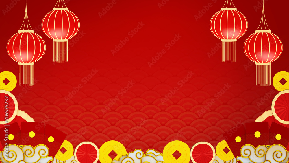 Happy chinese new year for space for message Isolated in background. 3D illustration, 3D rendering	