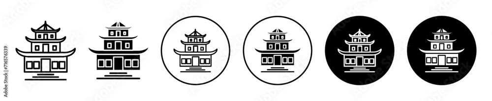 Buddhist temple vector icon set collection. Buddhist temple Outline flat Icon.