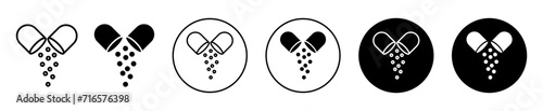 Open Capsule Pill vector icon set collection. Open Capsule Pill Outline flat Icon.