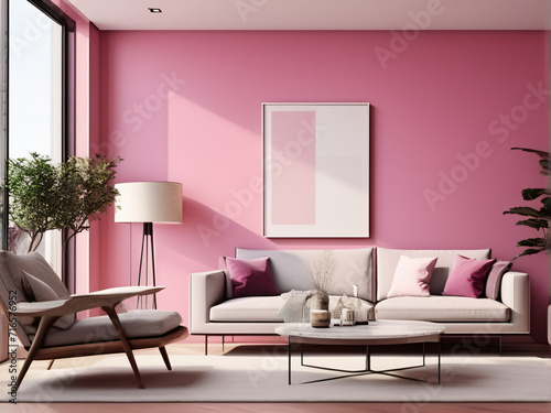 Contemporary Home Comfort  3D Modern Living Room Interior with Stylish Sofa  Furniture  and Elegant Design Elements