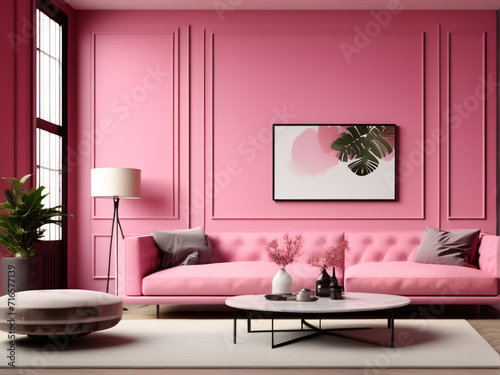 Contemporary Home Comfort  3D Modern Living Room Interior with Stylish Sofa  Furniture  and Elegant Design Elements