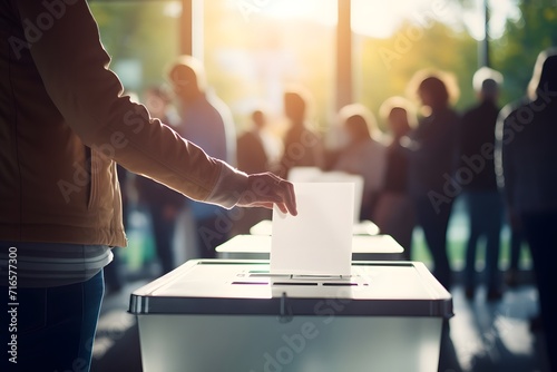 Hand of a person casting a vote into the ballot box during elections