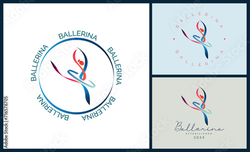 Ballerina dance in ballet motion beauty dance line style logo template design