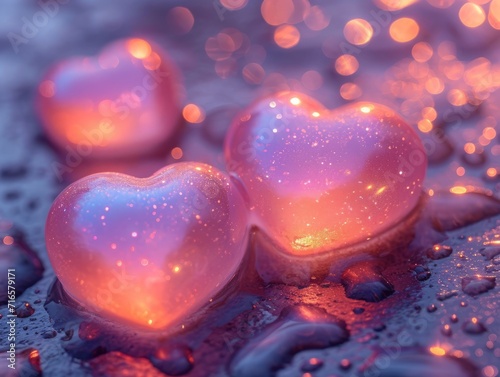 3D Glass Shiny Heart Background. Creative Valentine's Day 3D Wallpaper.