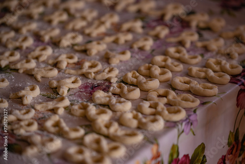 The Christian feast of the 40 Martyrs of Sebastia celebrated on March 9. Homemade dough placed in forms ready to be cooked photo