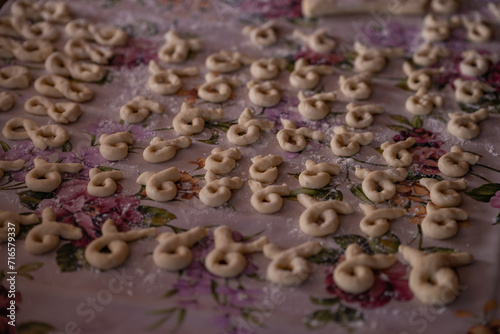 The Christian feast of the 40 Martyrs of Sebastia celebrated on March 9. Homemade dough placed in forms ready to be cooked photo
