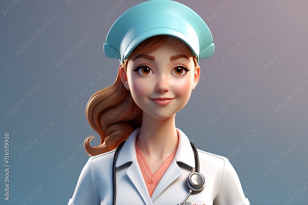 Cartoon Nurse Wearing Stethoscope on Her Head Illustration. Generative AI. Cartoon Nurse Wearing Stethoscope on Her Head Illustration. Generative AI.