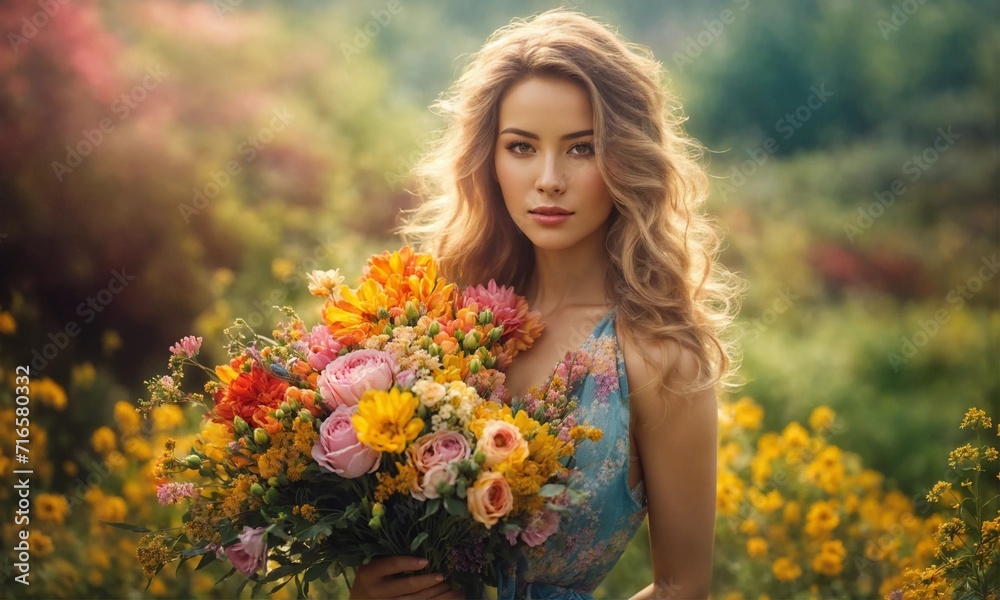 Valentine's Elegance: A Graceful Woman Holding a Bouquet of Flowers for St. Valentine, Radiating Love and Romantic Vibes. Perfect for Conveying Affection and Celebrating Love. Valentine's Elegance: A Graceful Woman Holding a Bouquet of Flowers for St. Valentine, Radiating Love and Romantic Vibes. Perfect for Conveying Affection and Celebrating Love.