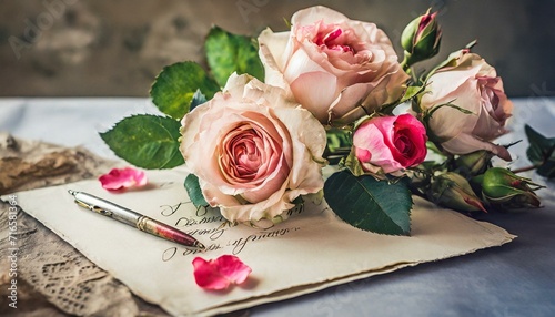 Vintage Roses on a Love Letter: A composition featuring vintage-style roses adorning a handwritten love letter.